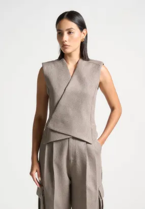 Layering Piece Laurence - Textured Tailored Wrap Waistcoat - Taupe