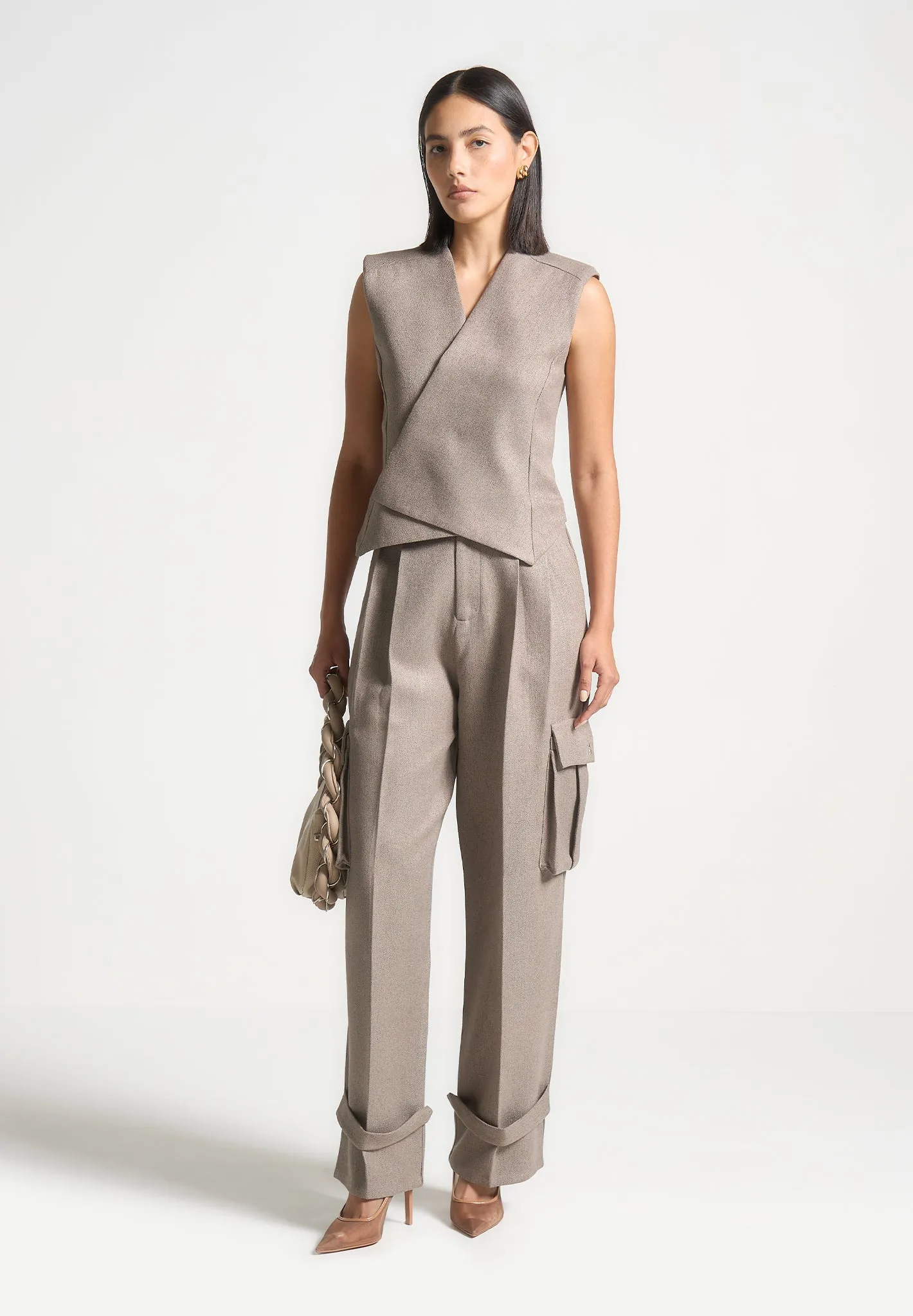 Refined fit Laurence - Textured Tailored Wrap Waistcoat - Taupe