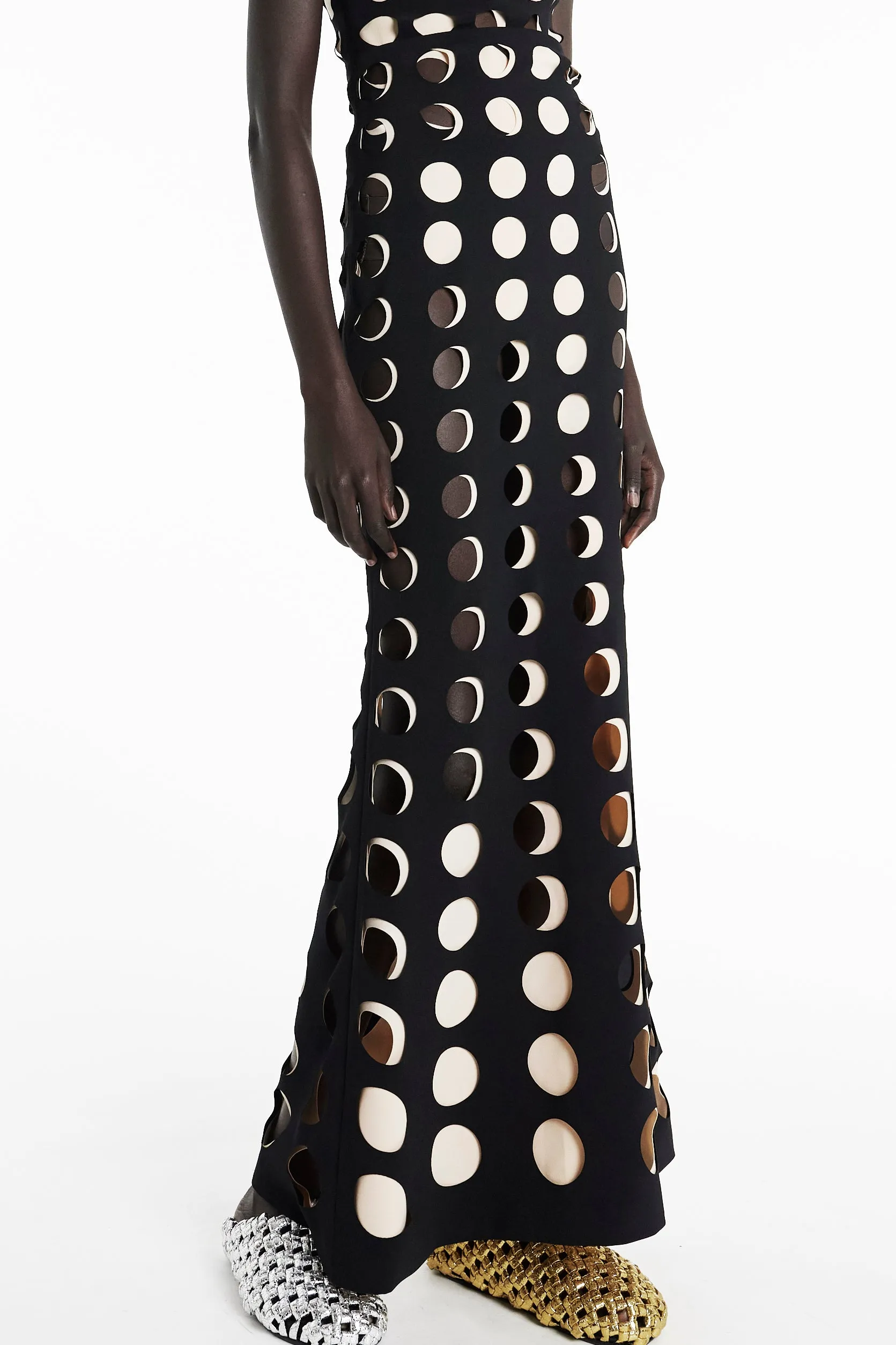 Layered Circular Cutouts Skirt Black Nude Travel Friendly Elasticized Hem