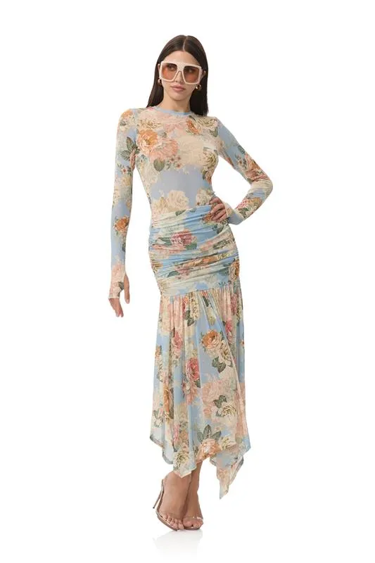 Kaylee Top - Soft Slate Bloom Textured Weave Pattern