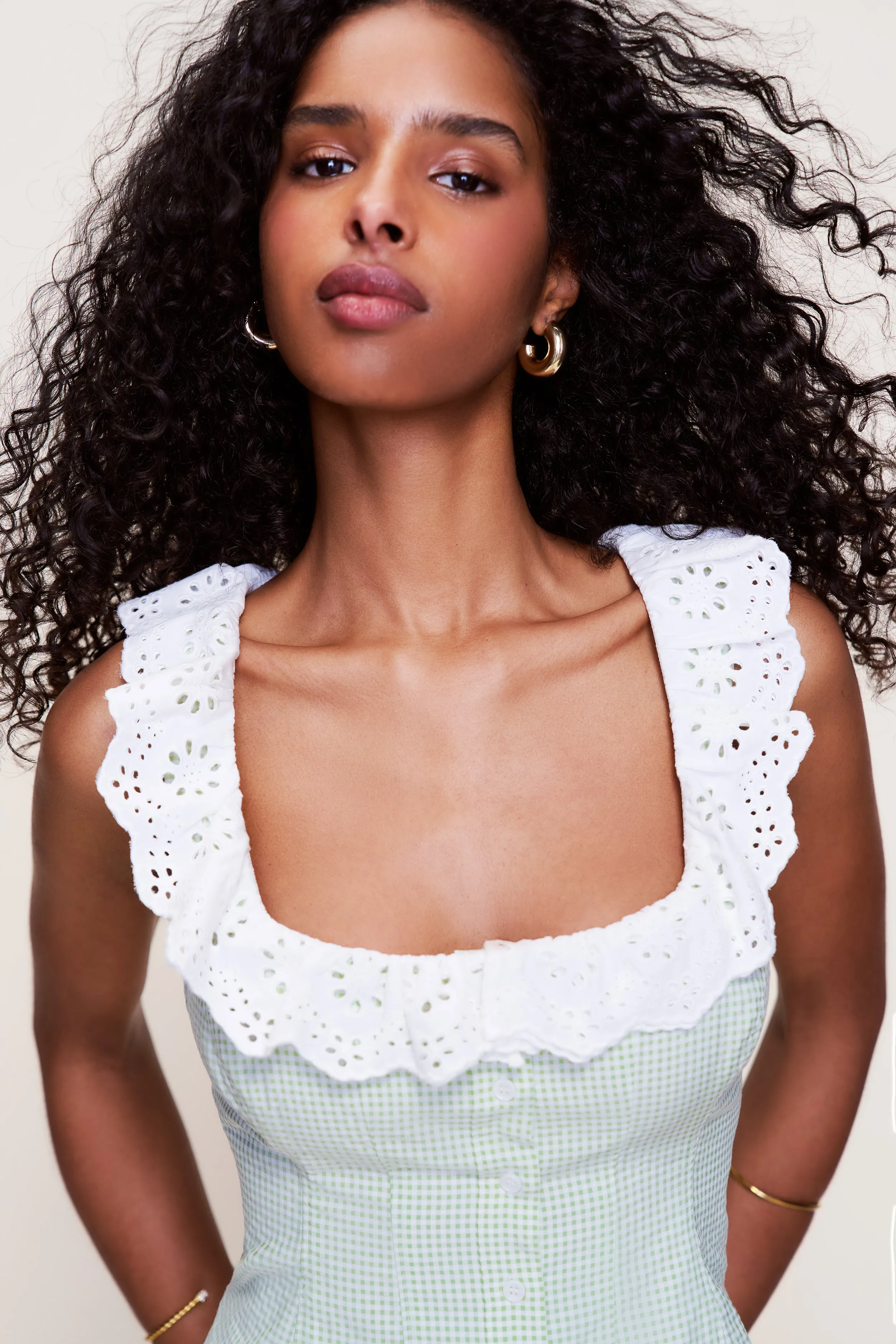 Friction Reduced Seams Ultra Lightweight Build Gingham Paloma Lace Top