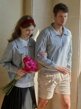 Kamila Exclusive Logo Embroidered Lapel Sweatshirt Classic Crew Neck AntiPill Surface