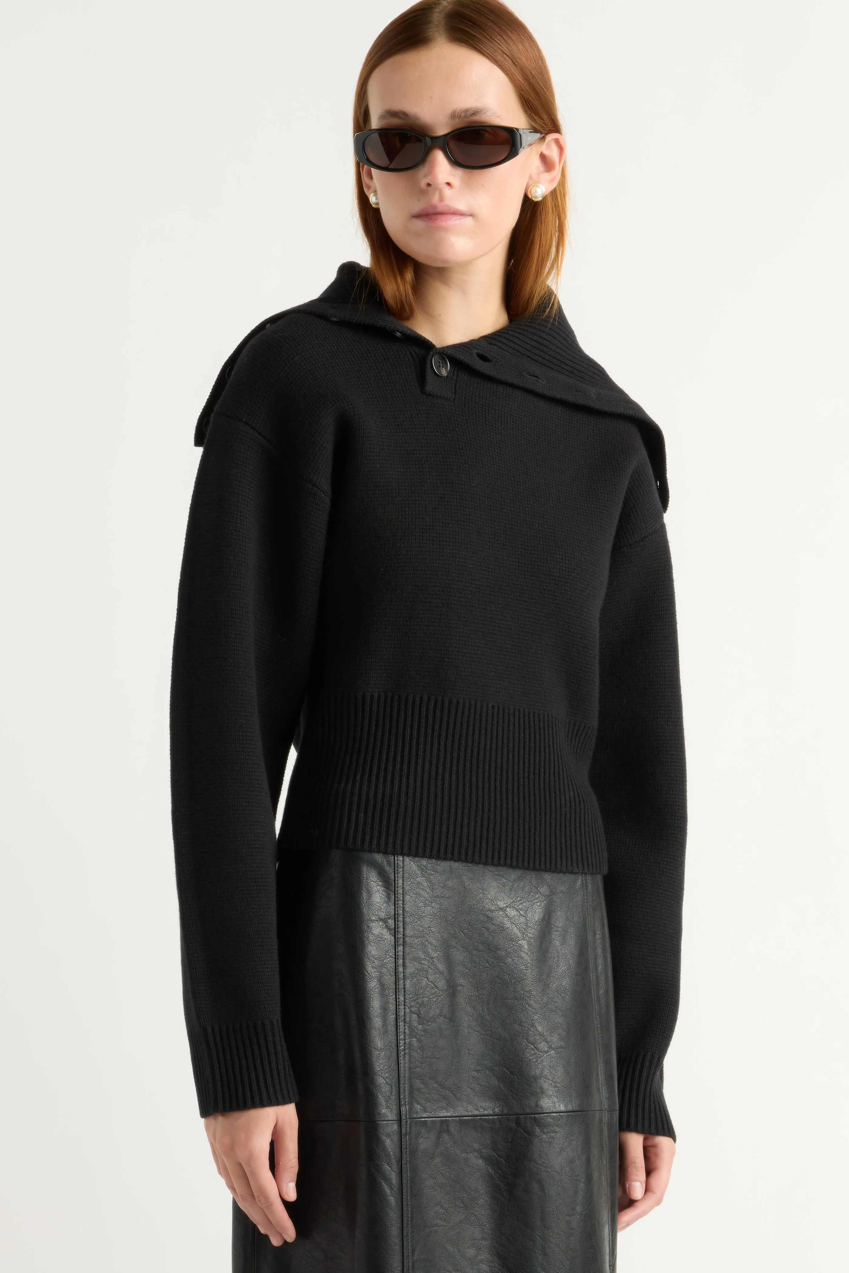 Elijah Foldover Button-Collar Sweater Oversized Silhouette