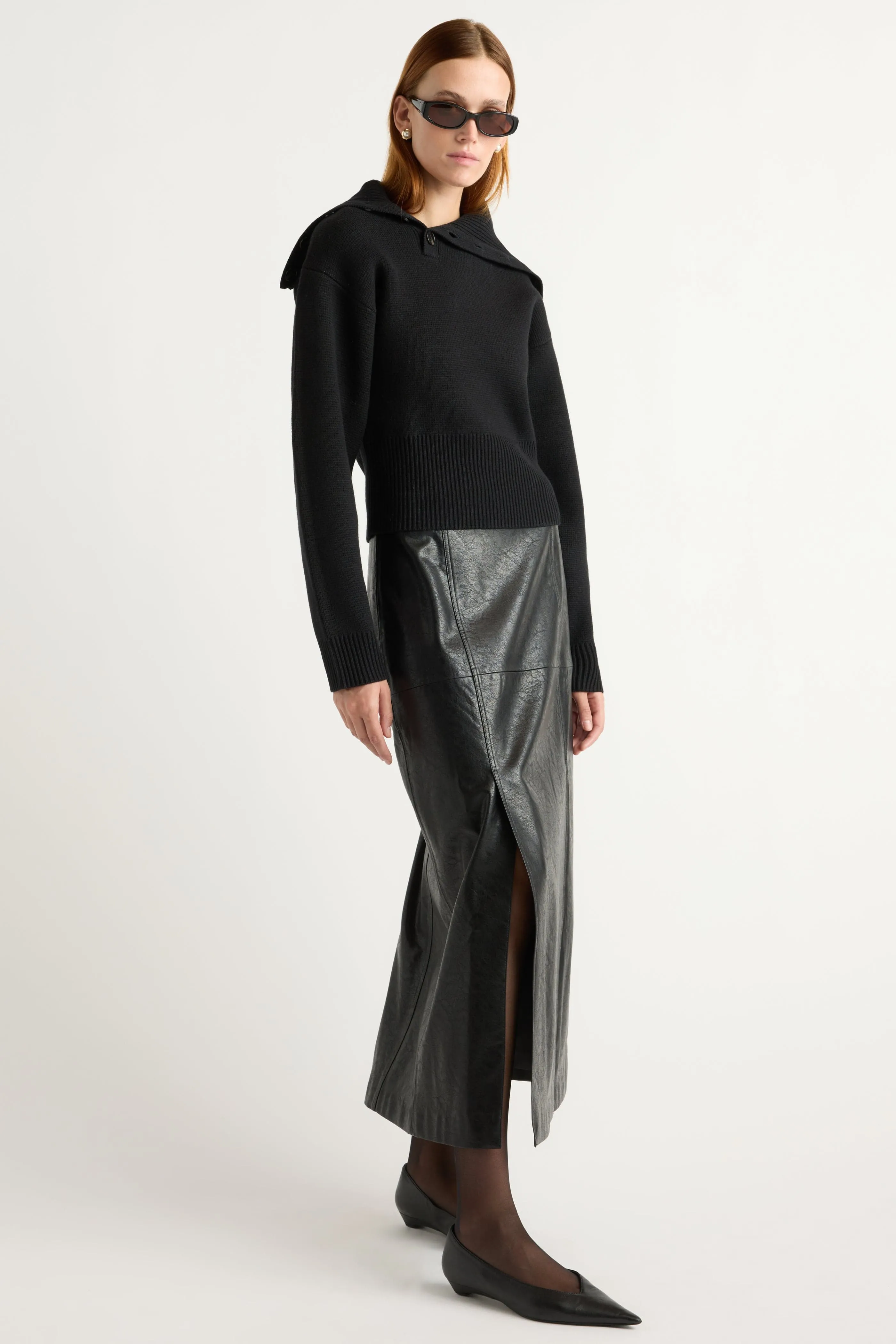 Elijah Foldover Button-Collar Sweater Cozy Layering Perfect Layer