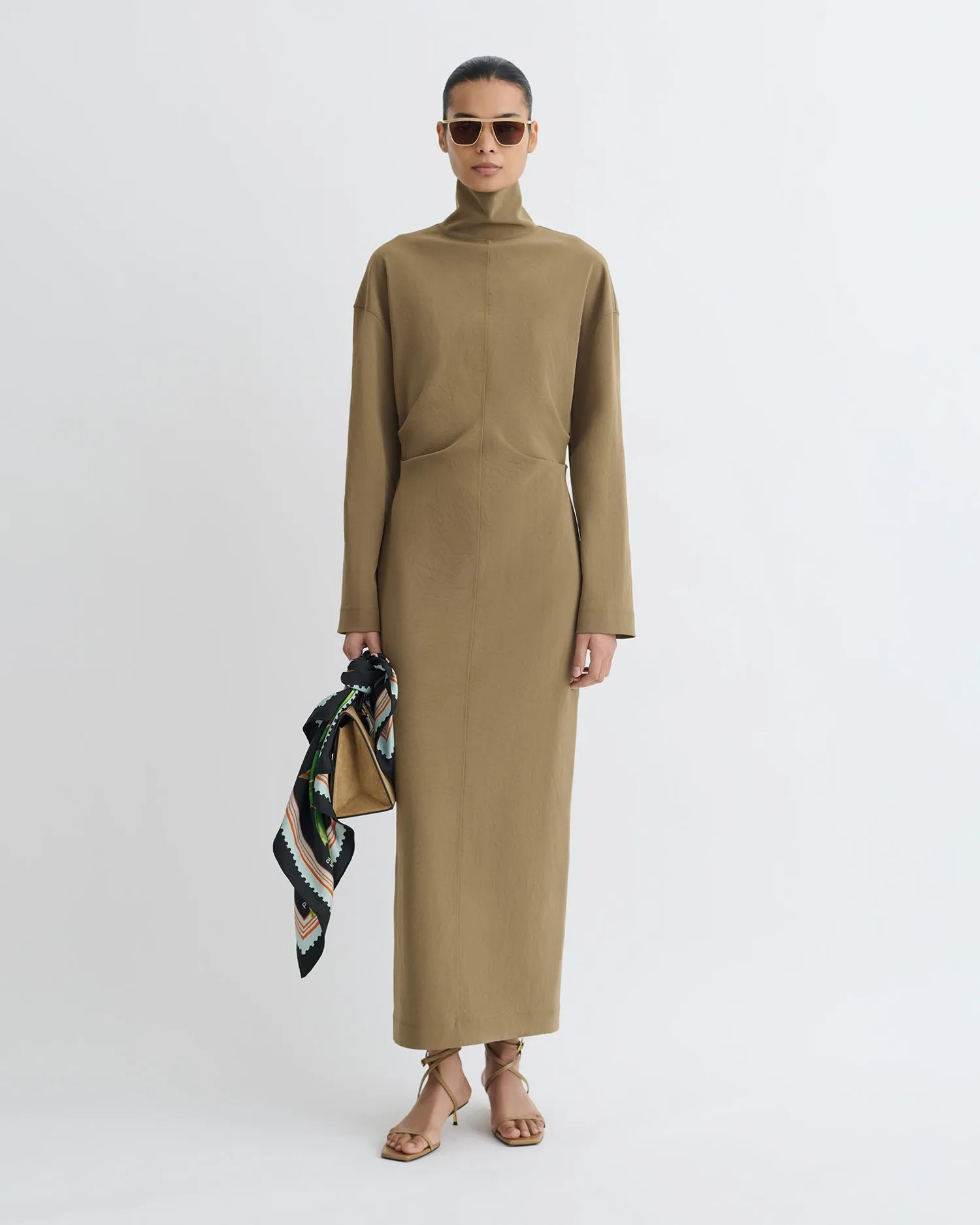 Jamson - Draped Paper Jersey Turtleneck Dress - Brown Odor Resistant Material