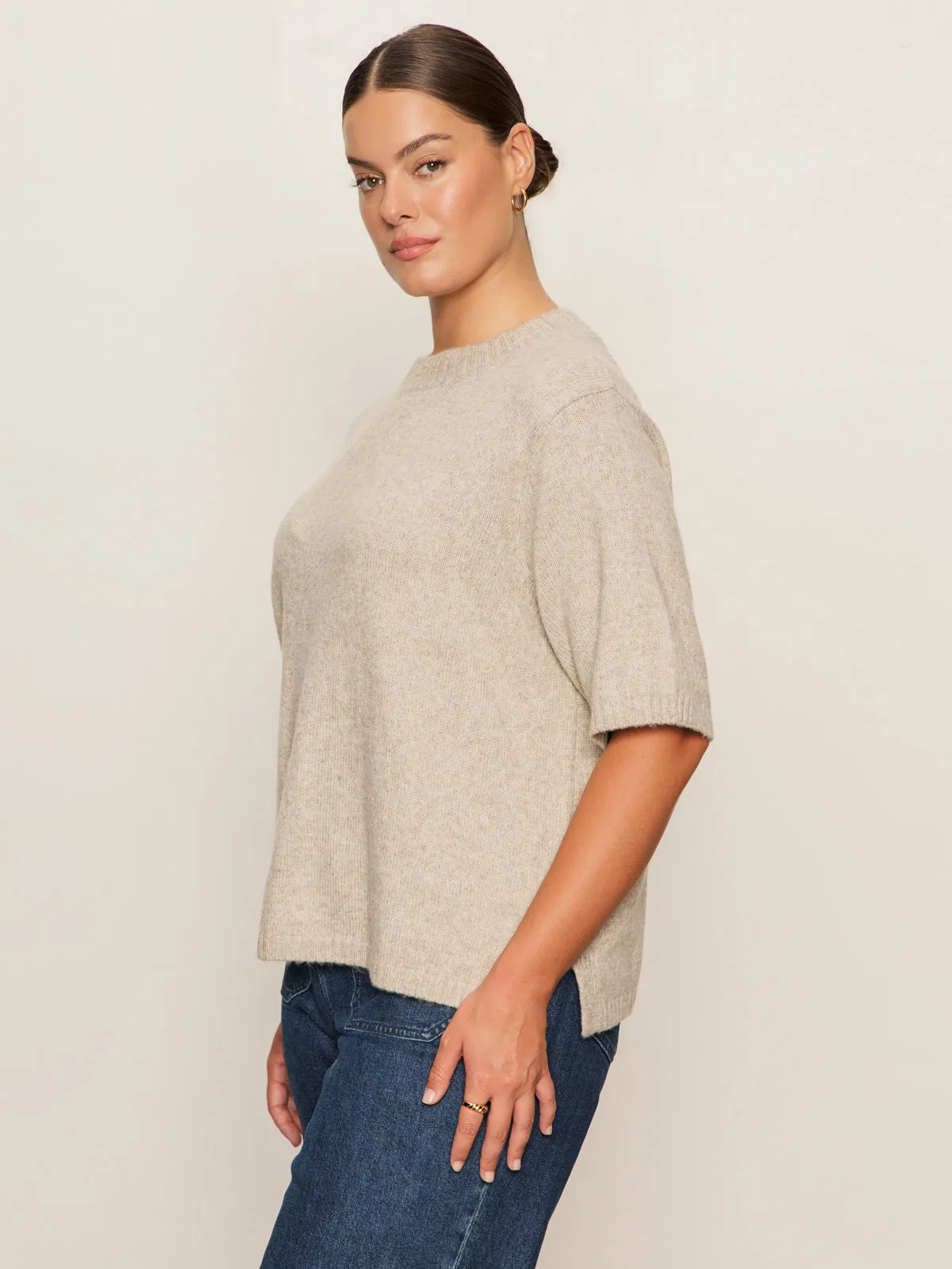 Breathable Linen Blend Perfect Sweater Tee Heather Pearl Extended Sizing