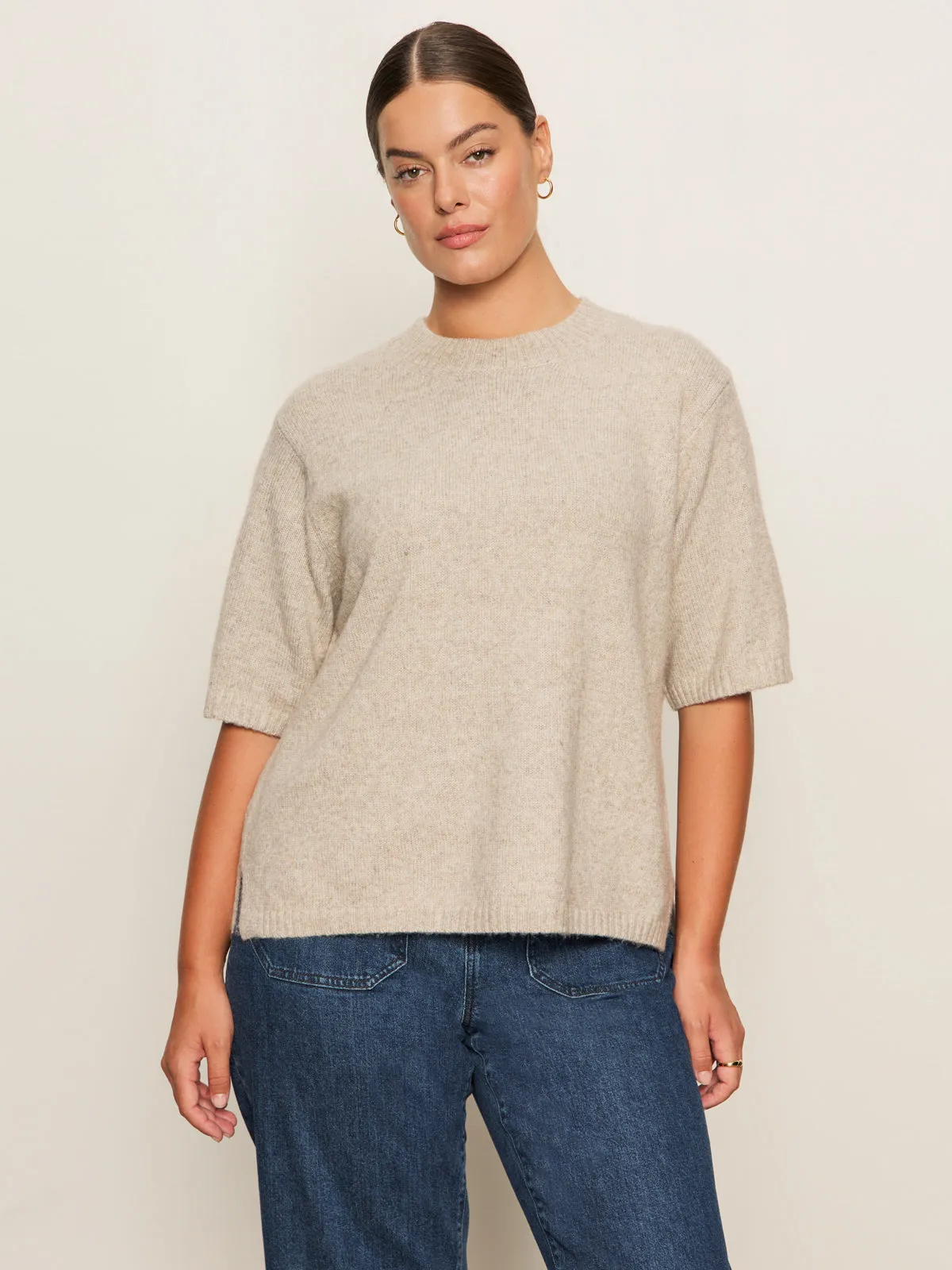 Self Fabric Tie Perfect Sweater Tee Heather Pearl Extended Sizing