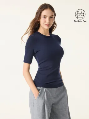 Lyocell Cashmere Crewneck Layered Cuff Brami StretchComfort TumbleDryFriendlyMaterial