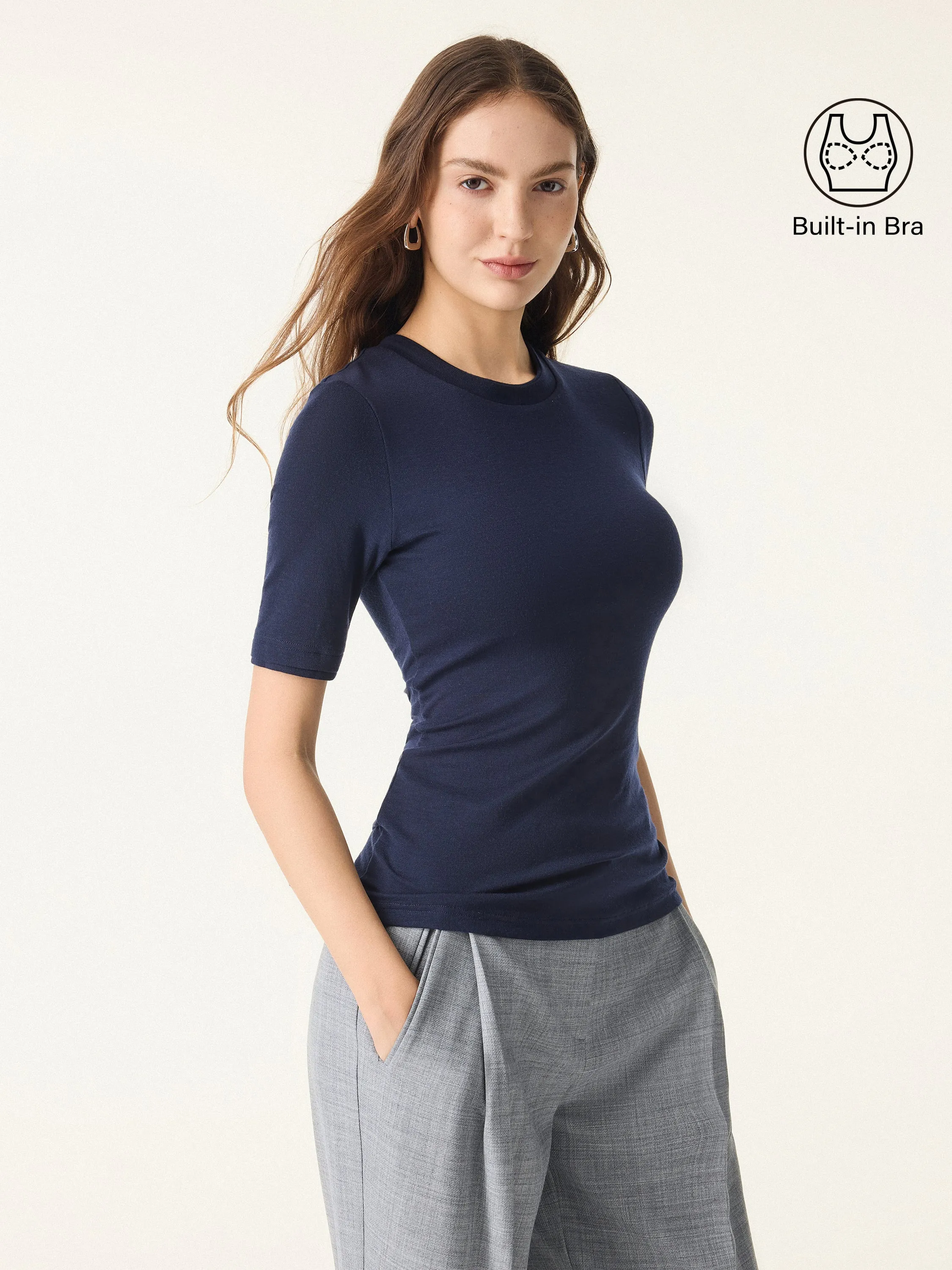 Lyocell Cashmere Crewneck Layered Cuff Brami OdorResistantFinish