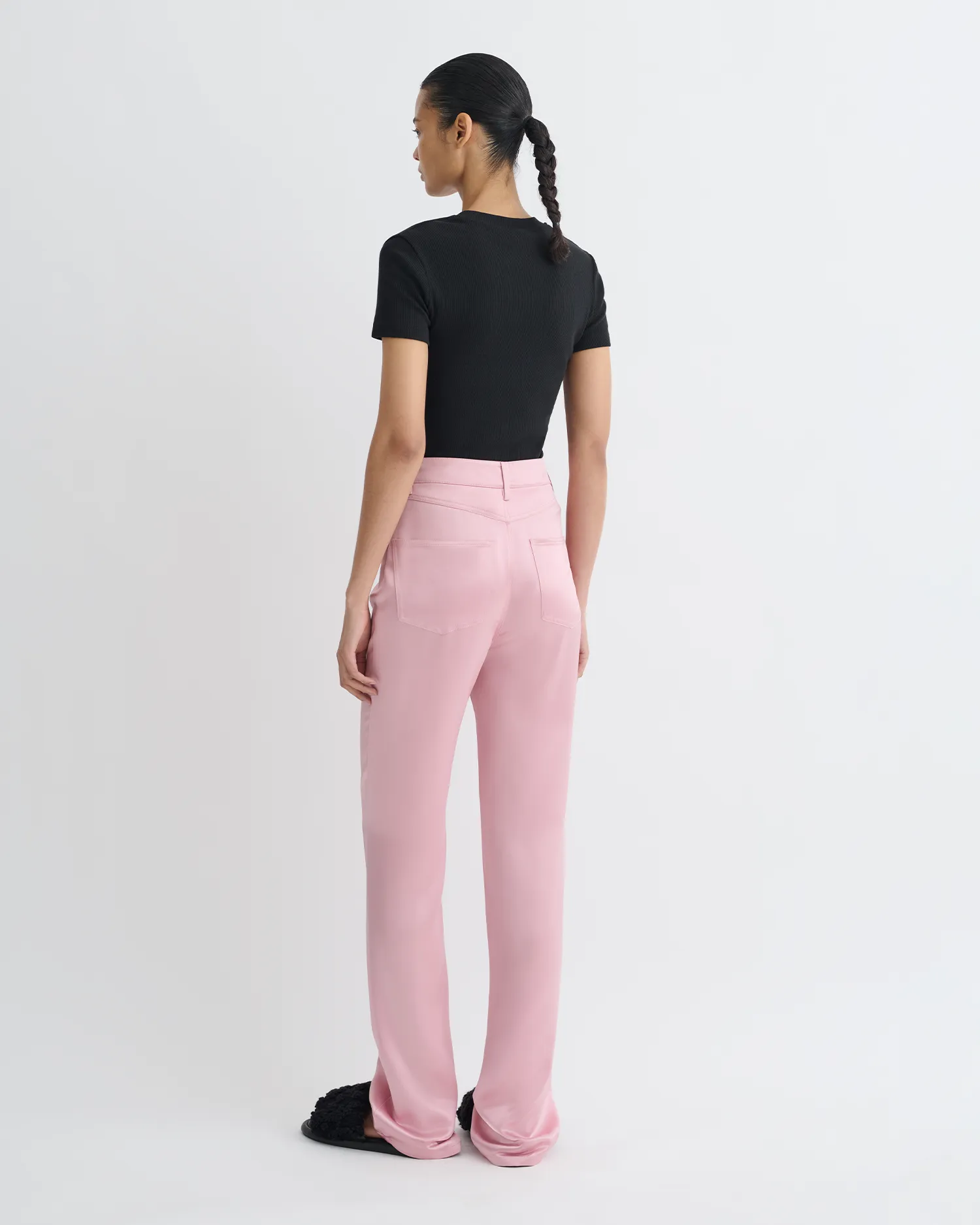 Tita - Slip Satin Pants - Pink Slim Silhouette