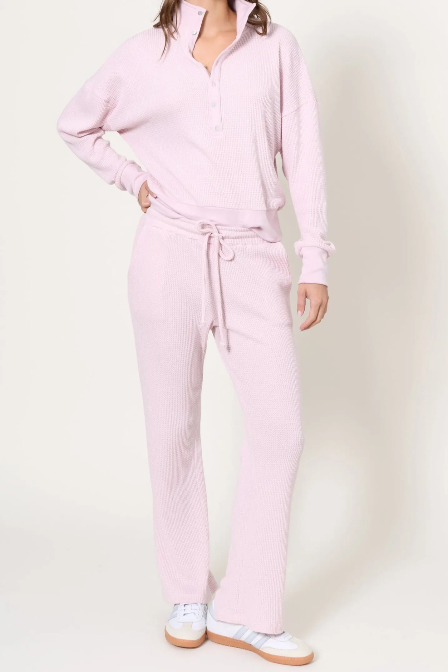 Lazy Day Waffle 1/4 Button Up Wicking Inner Lining Activewear Top