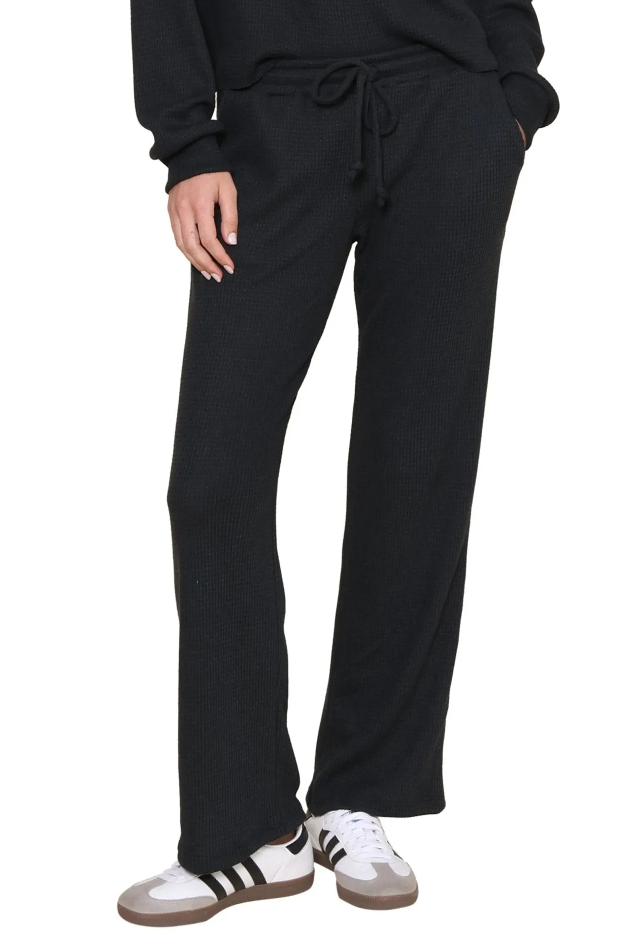 Lazy Day Waffle Wide Leg Pants Ribbed Hem