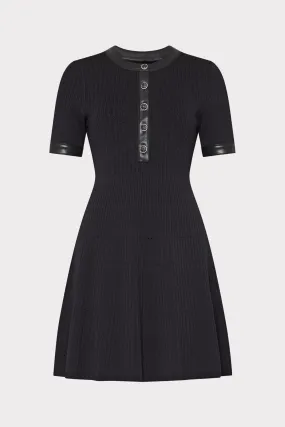 MultiFunctionalDesign Stain Resistant Treatment Leather Detail Flare Knit Mini Dress