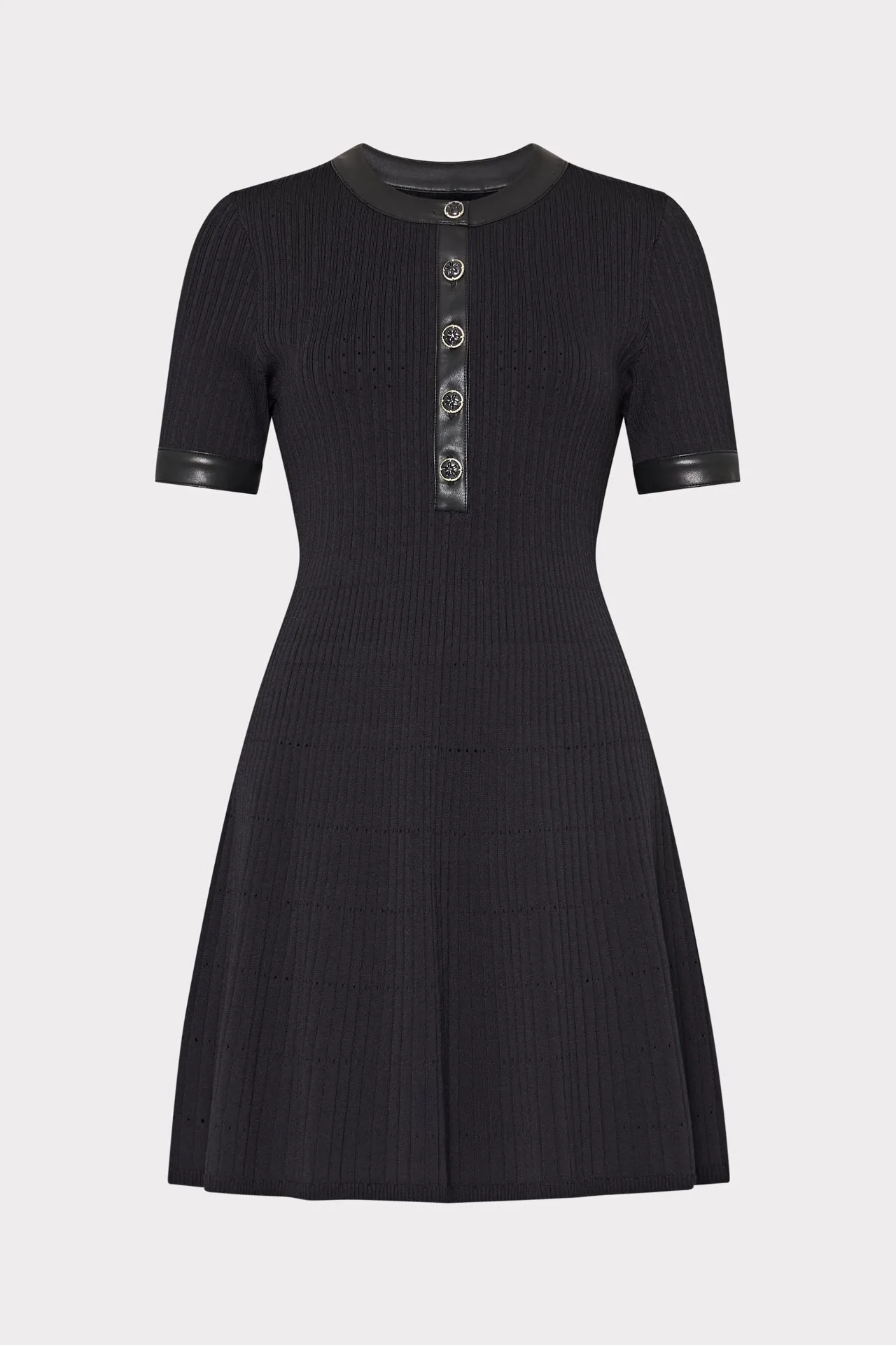 Comfort Stretch Midnight Mood Leather Detail Flare Knit Mini Dress