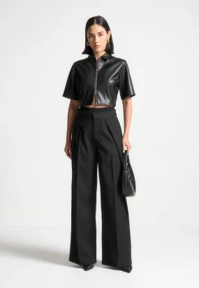 Leather Shirt - Black Textured Surface