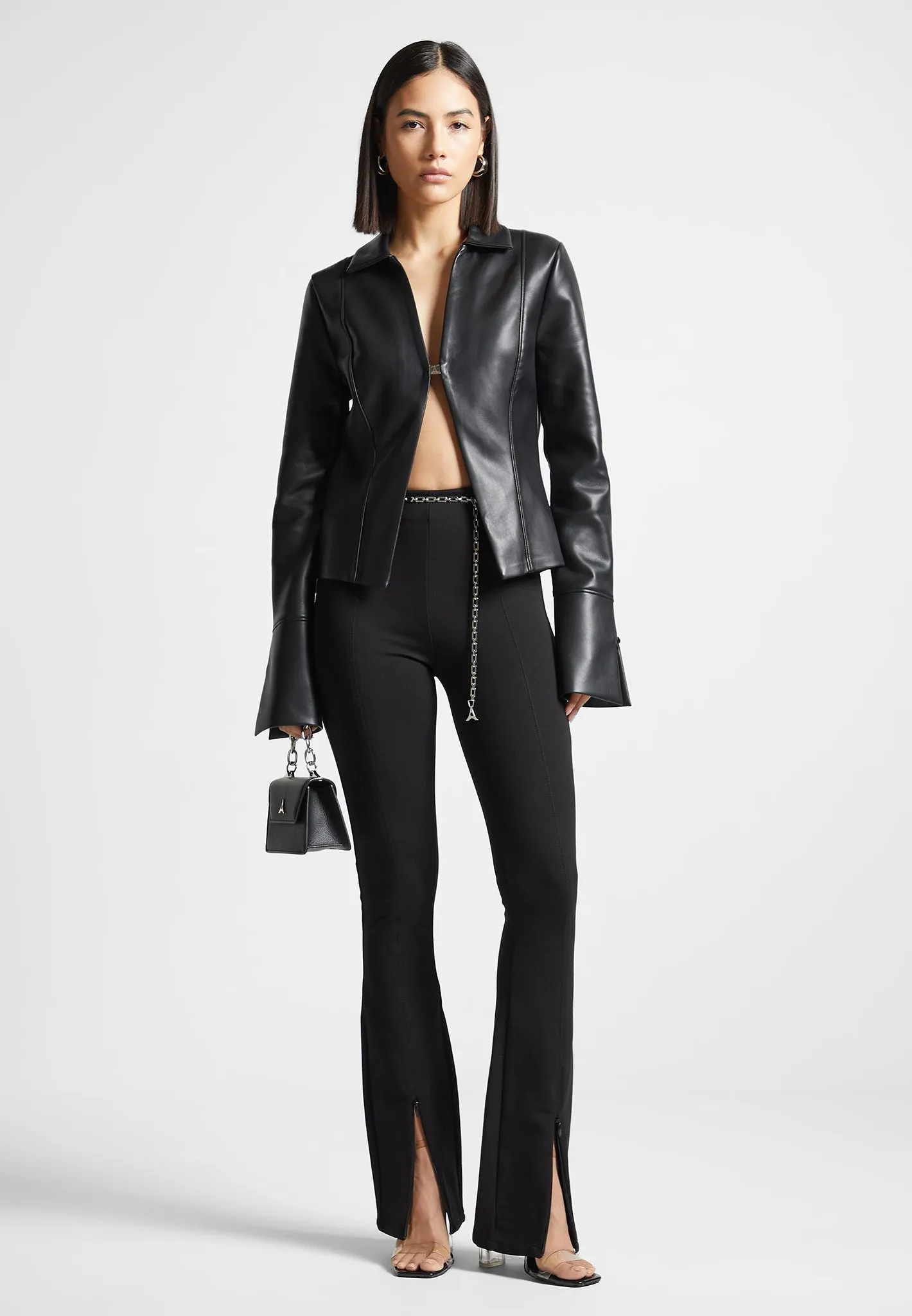 Leather Shirt with Clasp - Black spandex blend