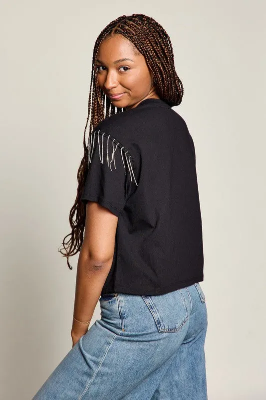 Legendary Eagle Rhinestone Fringe Tee Minimalist Aesthetic