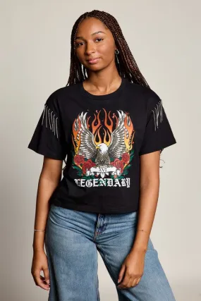 Legendary Eagle Rhinestone Fringe Tee CrewNeck TemperatureRegulating