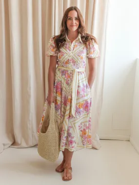 Lennon Pink Floral Midi Dress Cool Drape