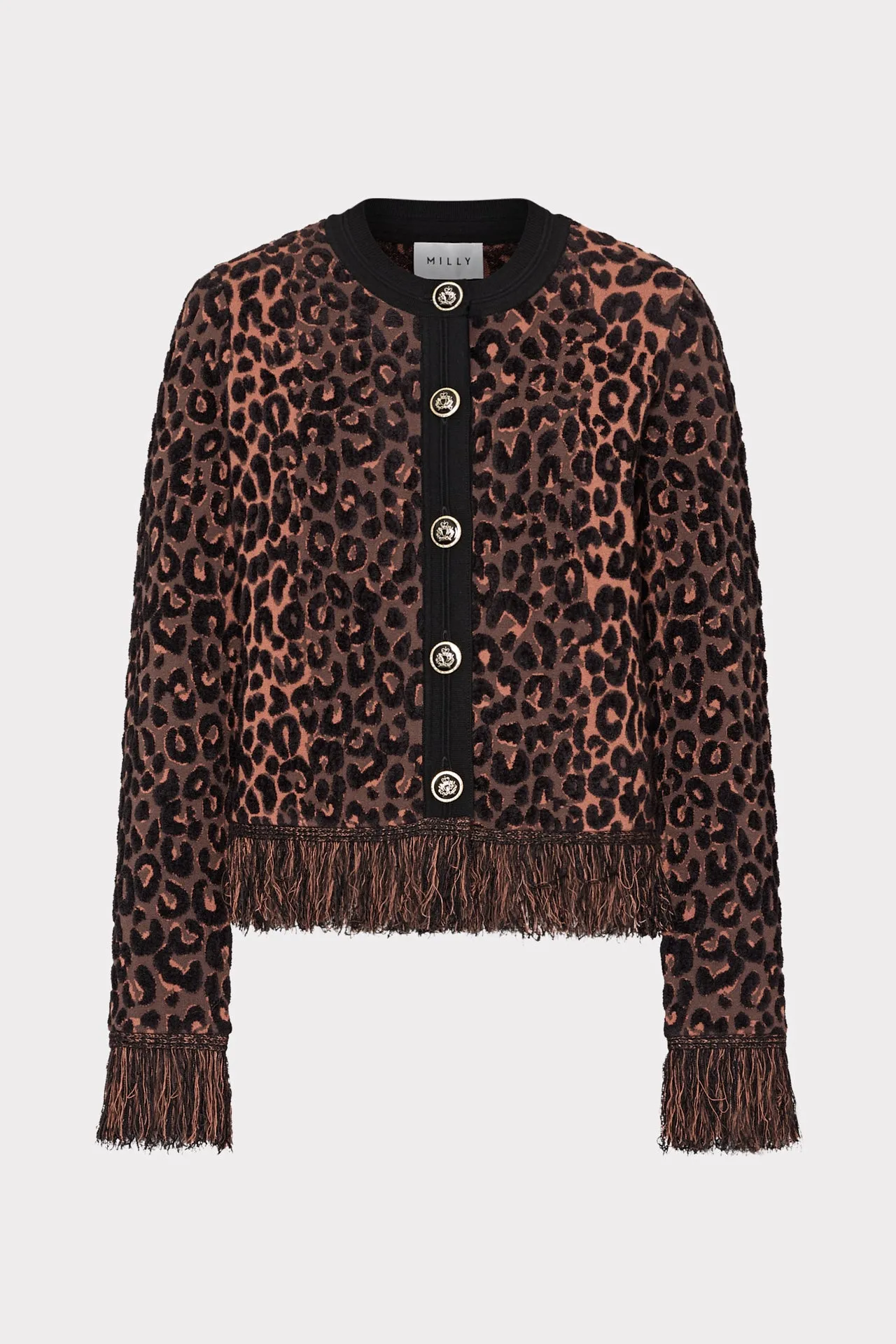 Leopard Fringe Cardigan Jacket Compression Fit Technology
