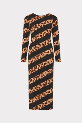 Breathable Lining MinimalistAesthetic Leopard Stripe Jersey Midi Dress