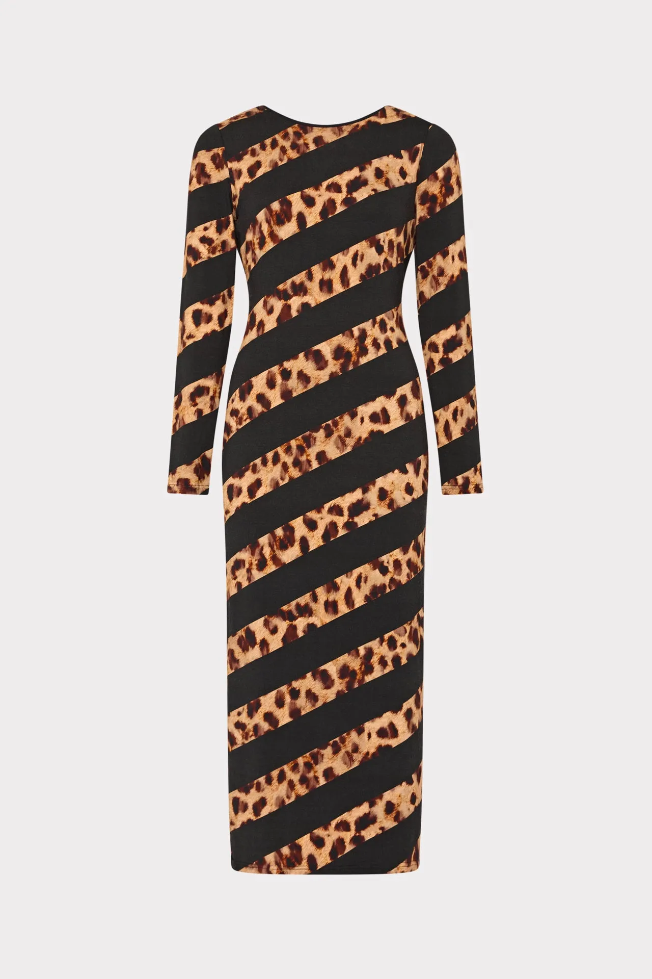 Breathable Lining MinimalistAesthetic Leopard Stripe Jersey Midi Dress