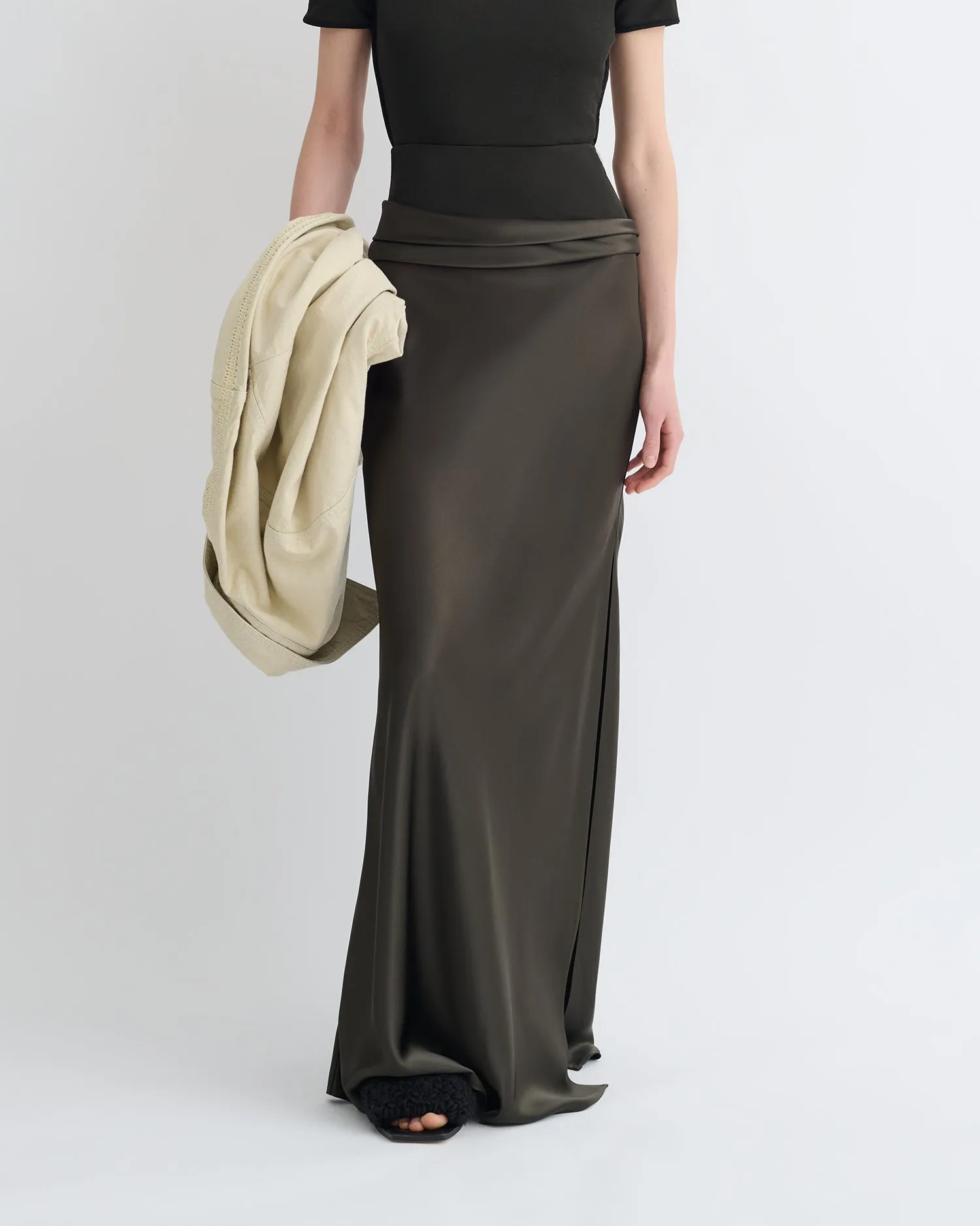 Smooth Stitching Letto - Mesh Jersey and Slip Satin Skirt - Dark Green/Anthracite