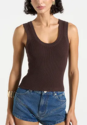 Office Casual Liane - Scoop Neck Ribbed Vest - Brown