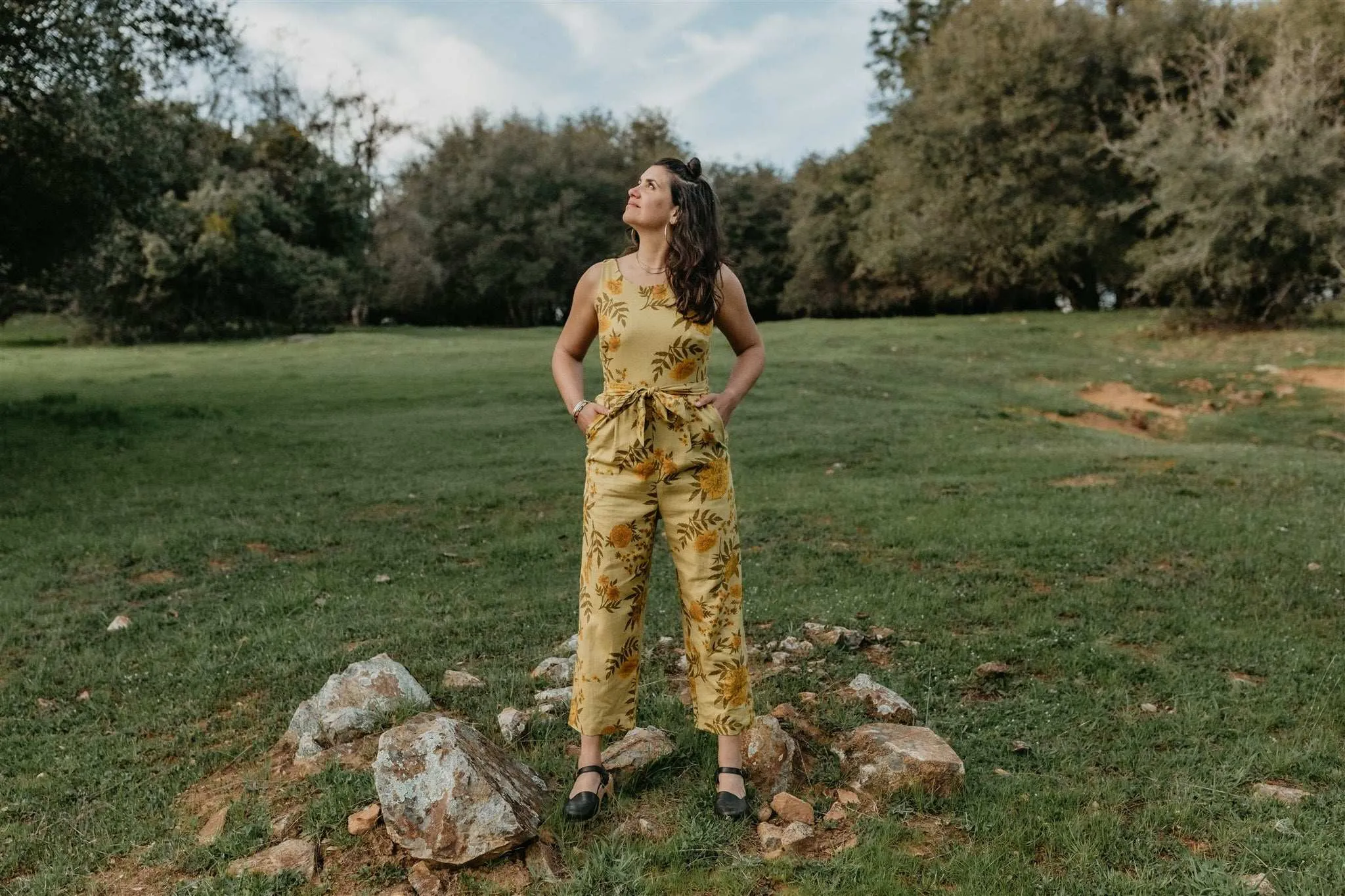 Liberty Jumpsuit in Mustard Marigold Wrinkle Resistant Texture