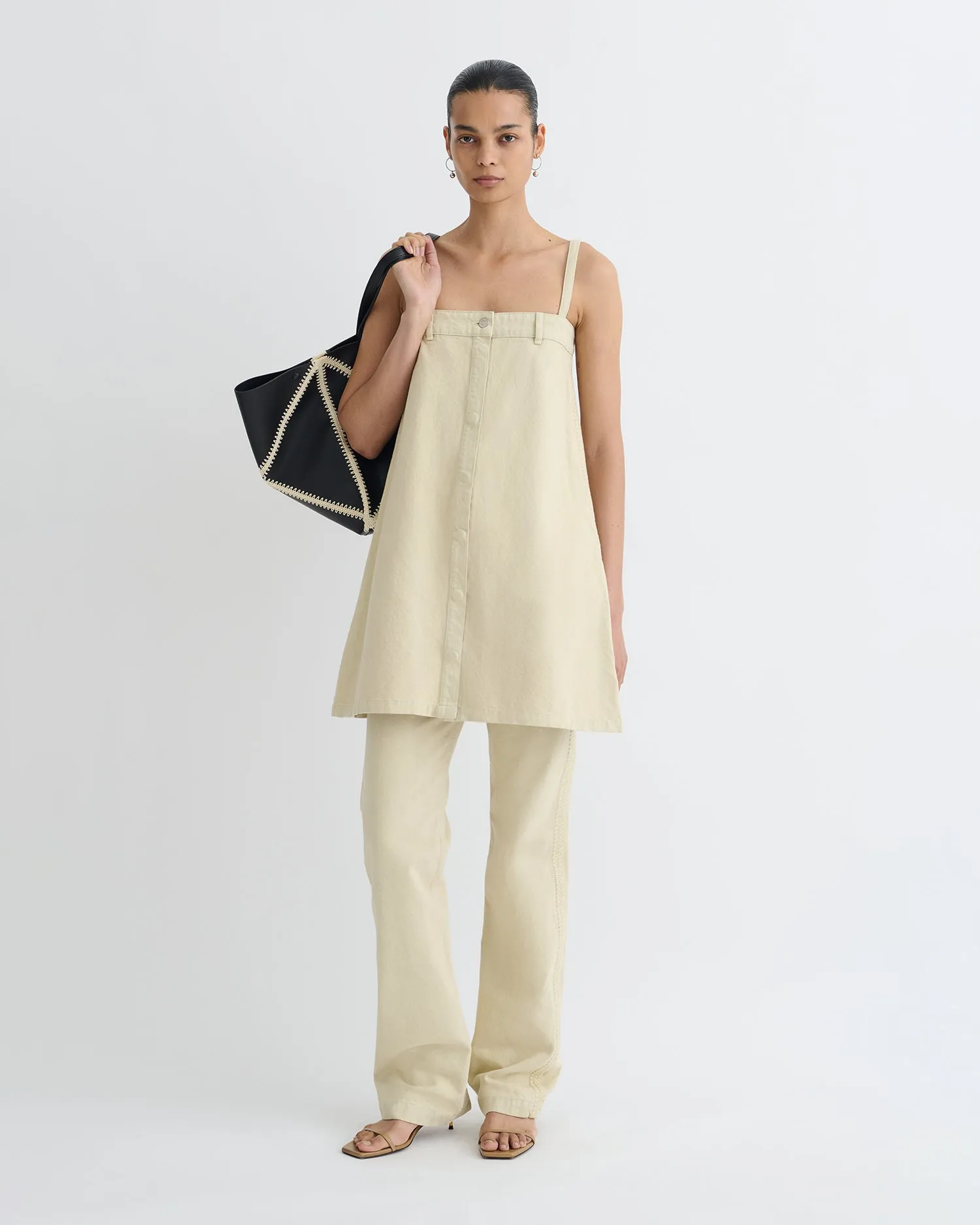 Weekend Style Rainy Day Matching Basic Lidwina - Denim Mini Dress - Beige