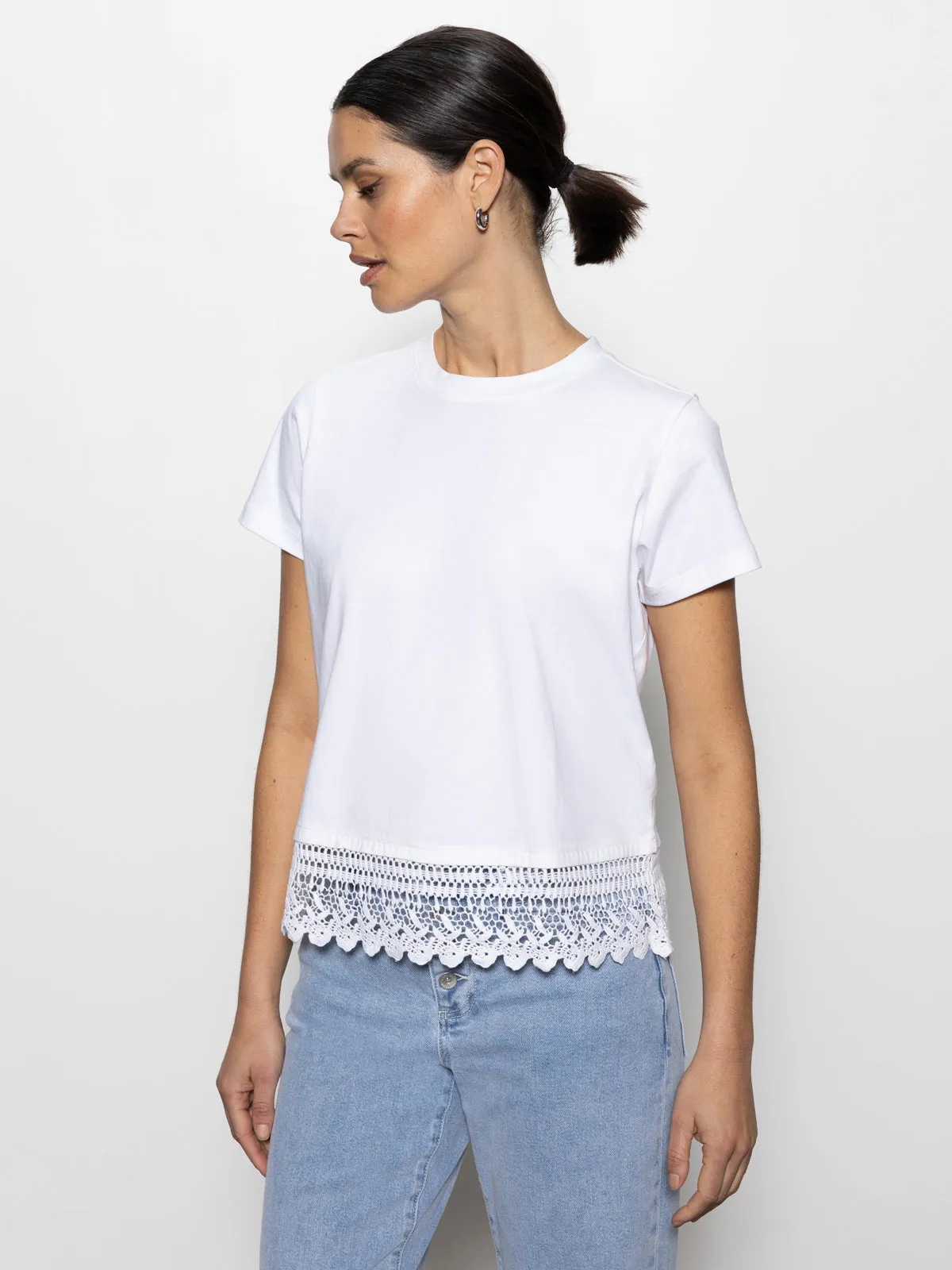Lace Remix Perfect Tee White Comfortable clothing Double Stitched Hem