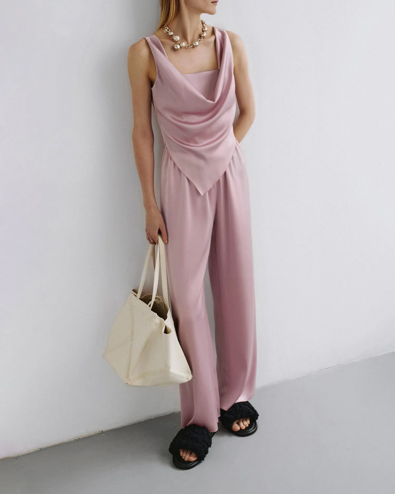Dressy look Comfortable Stretch Brenda - Slip Satin Pants - Dusty Pink