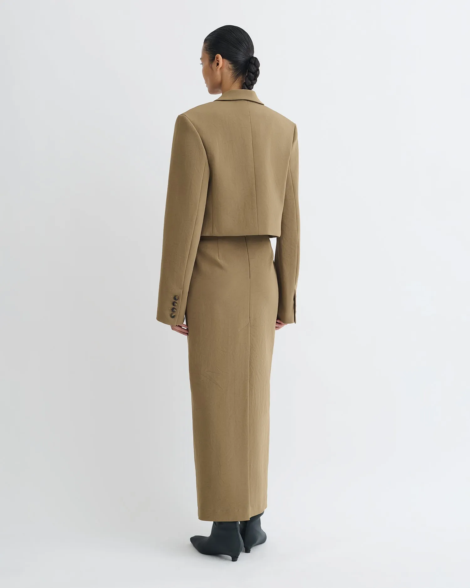 Sinead - Cropped Paper Jersey Blazer - Brown QuickDryTech