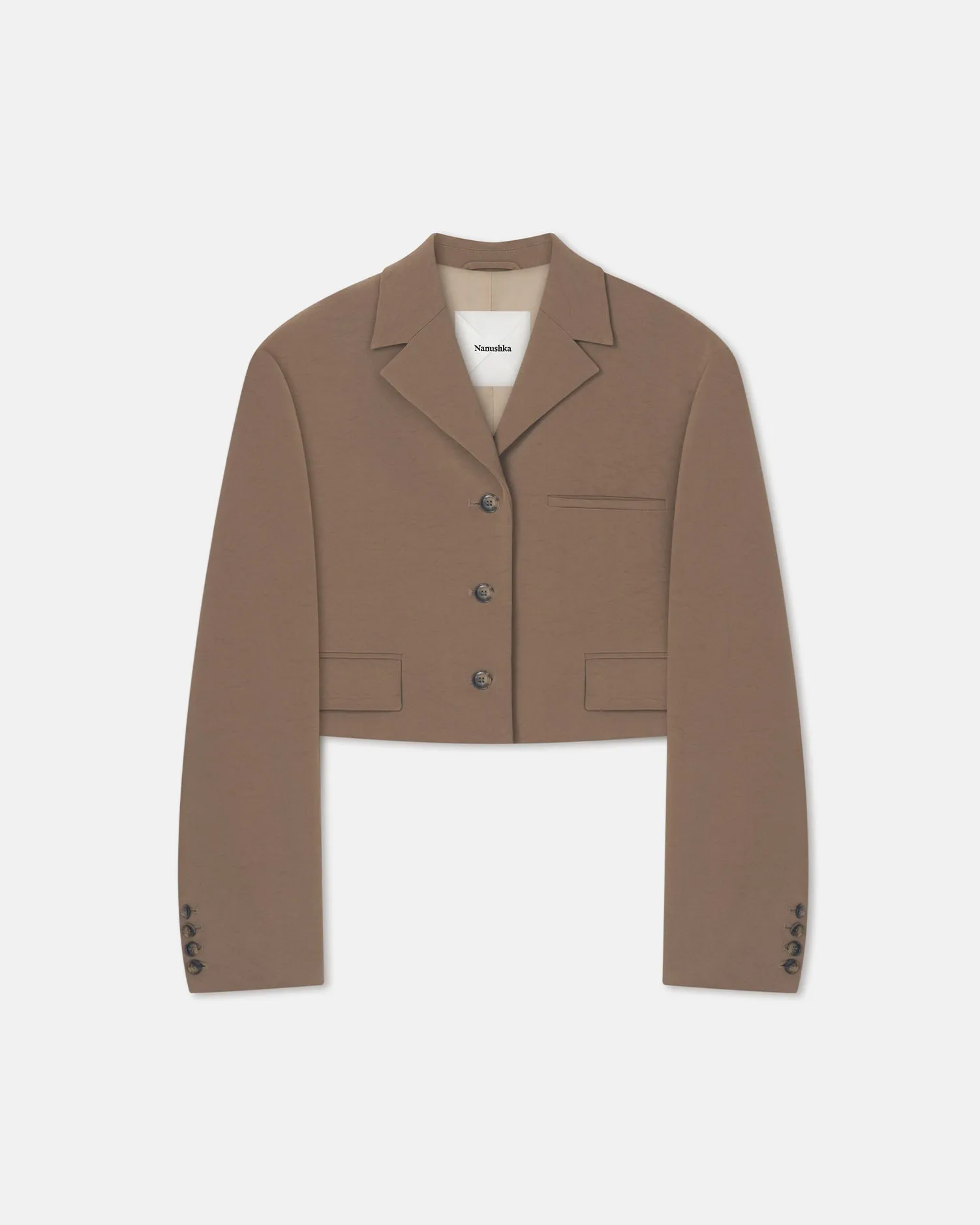 Sinead - Cropped Paper Jersey Blazer - Brown FoamReinforcedCollar