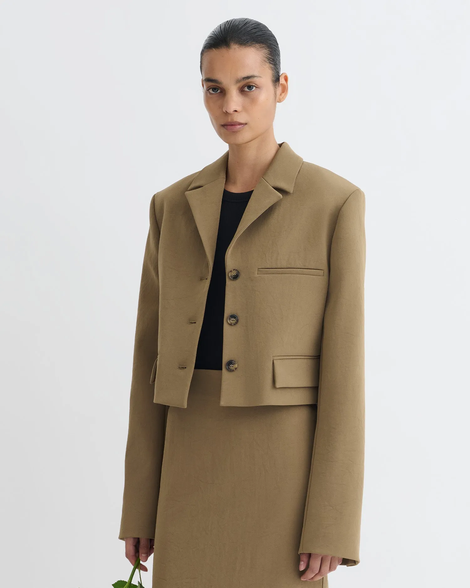 Compression Fit Engineering Sinead - Cropped Paper Jersey Blazer - Brown