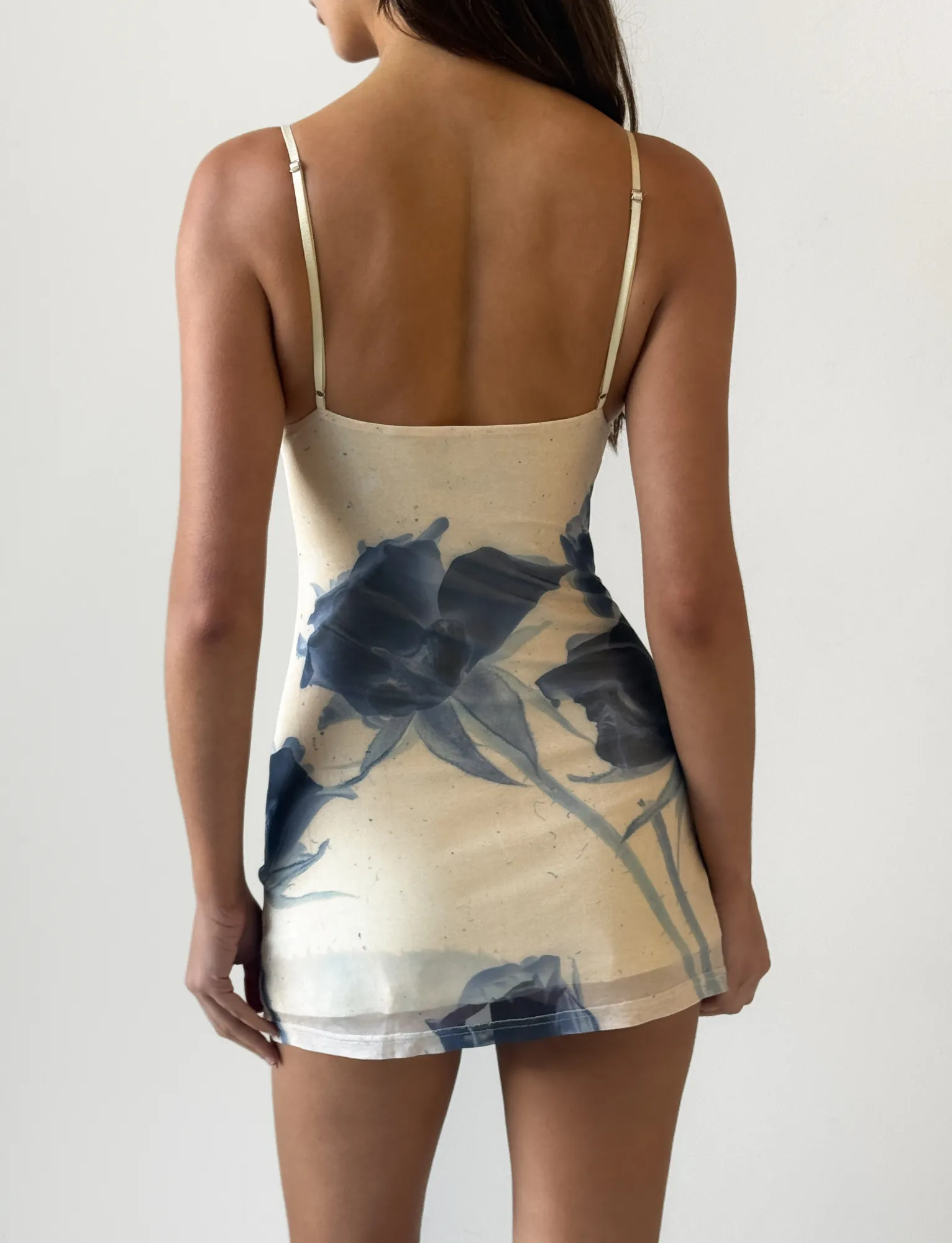 ROSY MINI DRESS - INDIGO FLORAL Open-back Smooth Drape