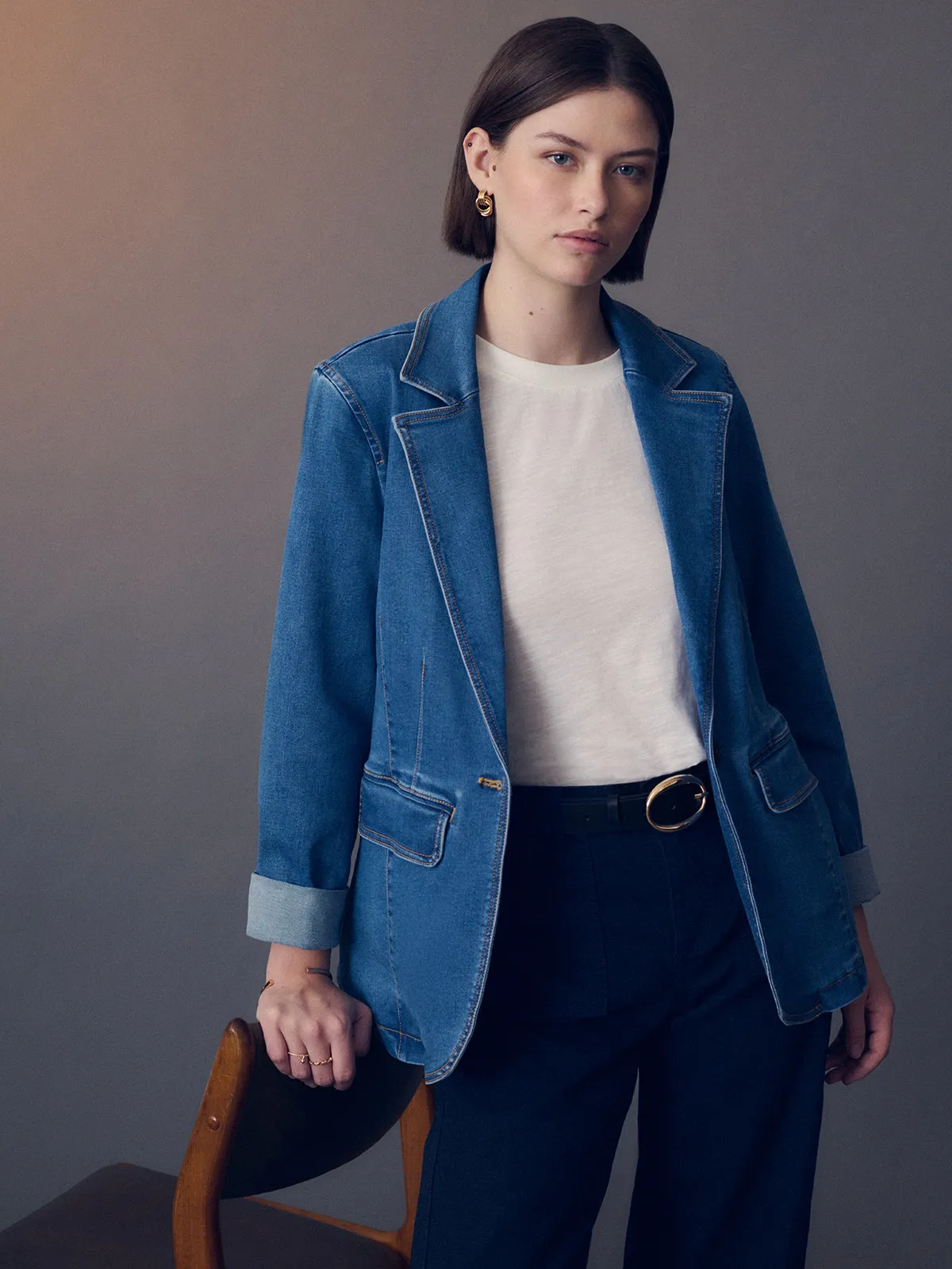 Sculpted Denim Blazer Best In Show Soft Touch Lining