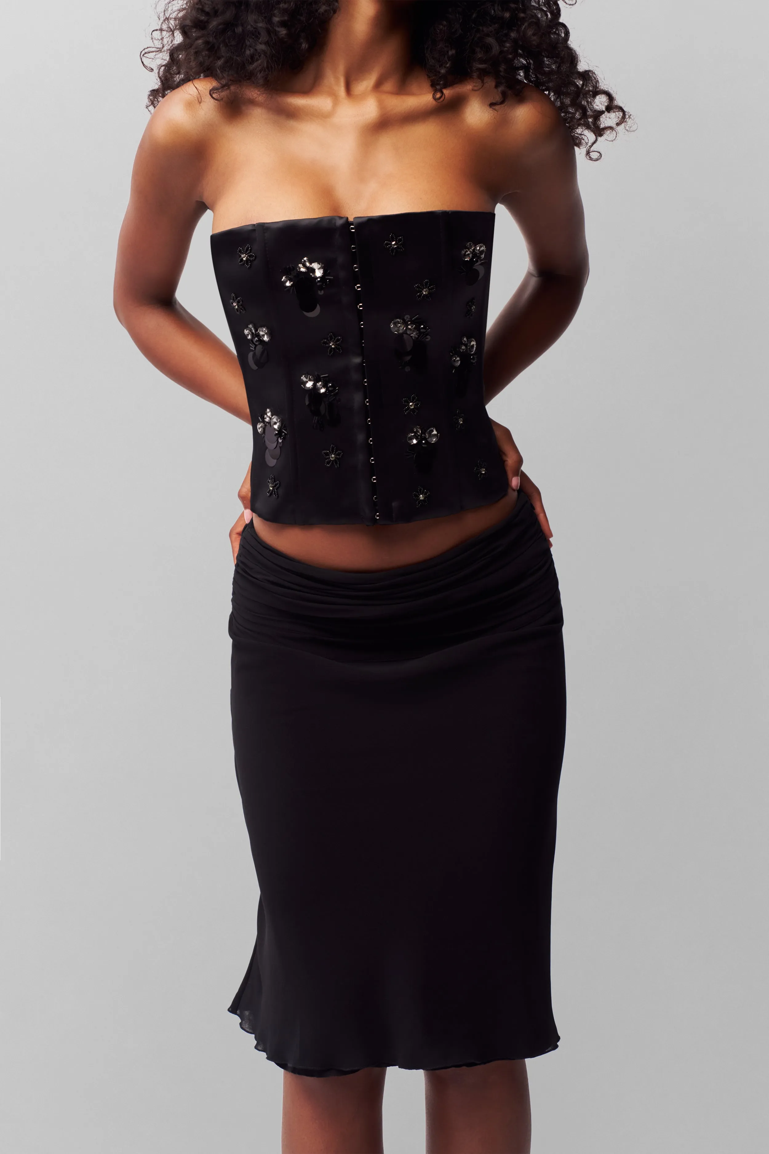 Embellished Satin Corset Dynamic Flex Fabric