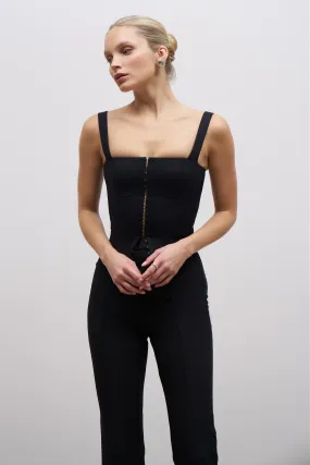 Fitted Blouse Square Neck Hook & Eye Corset - Black