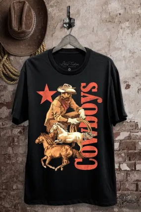 Cowboys Graphic Top: Black Seamless Knit Design Machine Washable Fabric