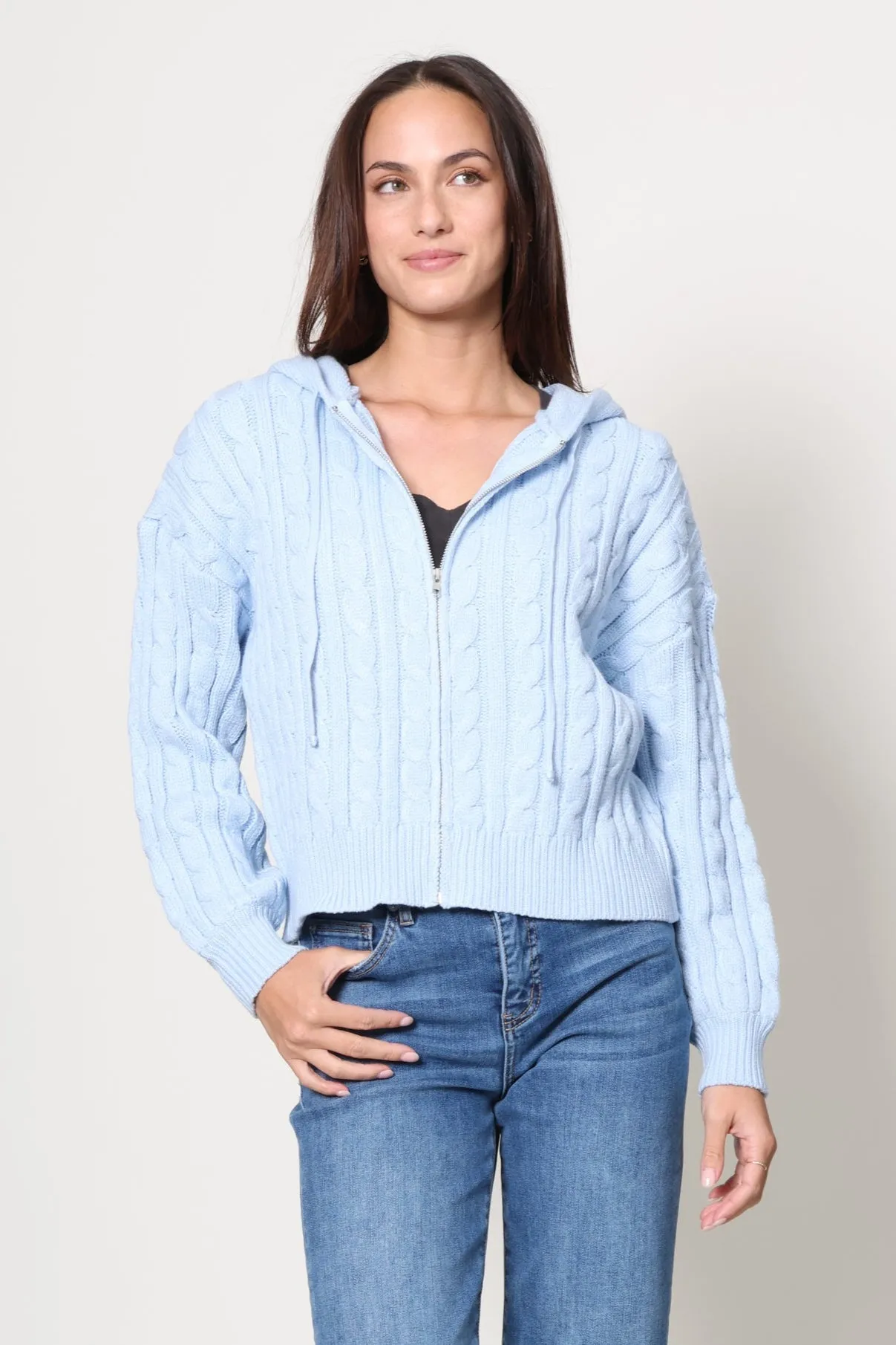 MultiFunctionalDesign Stretch waistband Chalet Cable Zip Up Sweater