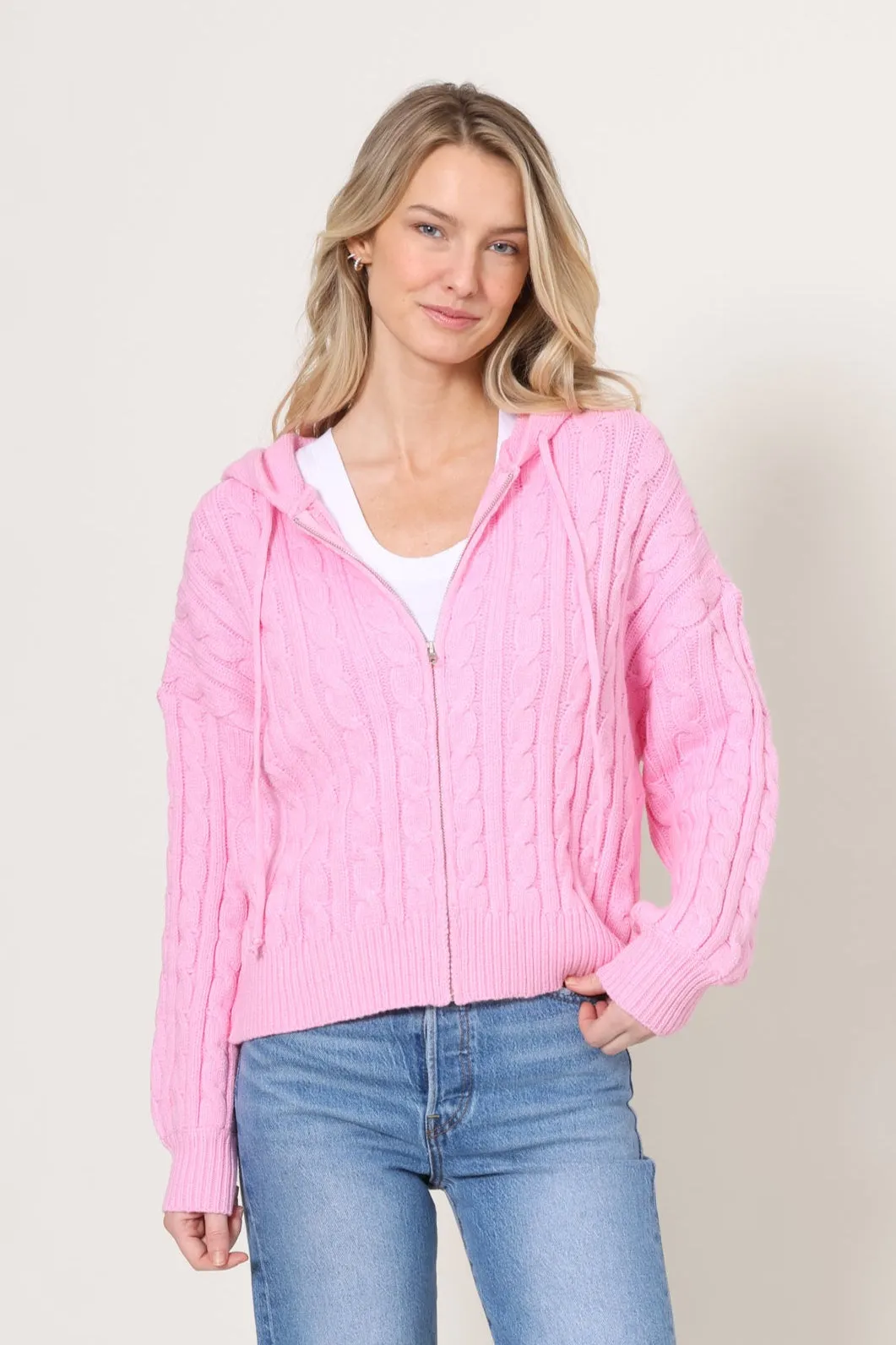 SelfFabric Binding Chalet Cable Zip Up Sweater
