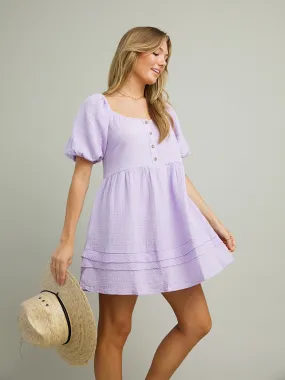 Lilac Puff Sleeve Dress Premium Material Cool Drape