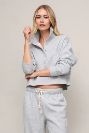 Line Up Button Henley Sweatshirt Yarn Dyed Pattern Cloth AdjustableCuffs