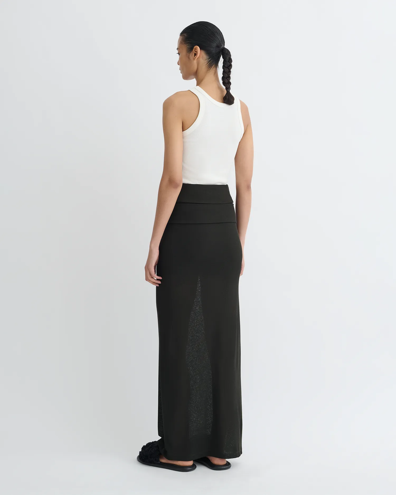 Shanda - Draped Mesh Jersey Maxi Skirt - Anthracite Glow In The Dark Accent Trim PlacketDetail