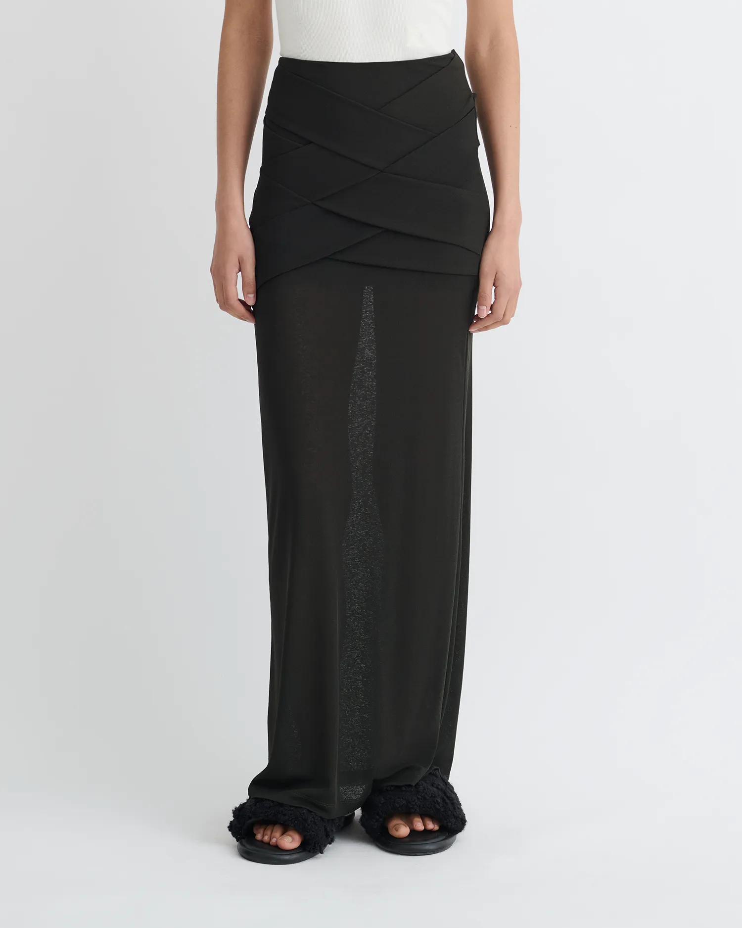 BuiltInLayer Shanda - Draped Mesh Jersey Maxi Skirt - Anthracite
