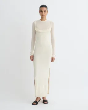 BondedHemline Linora - Draped Wool Jersey Midi Dress - Creme