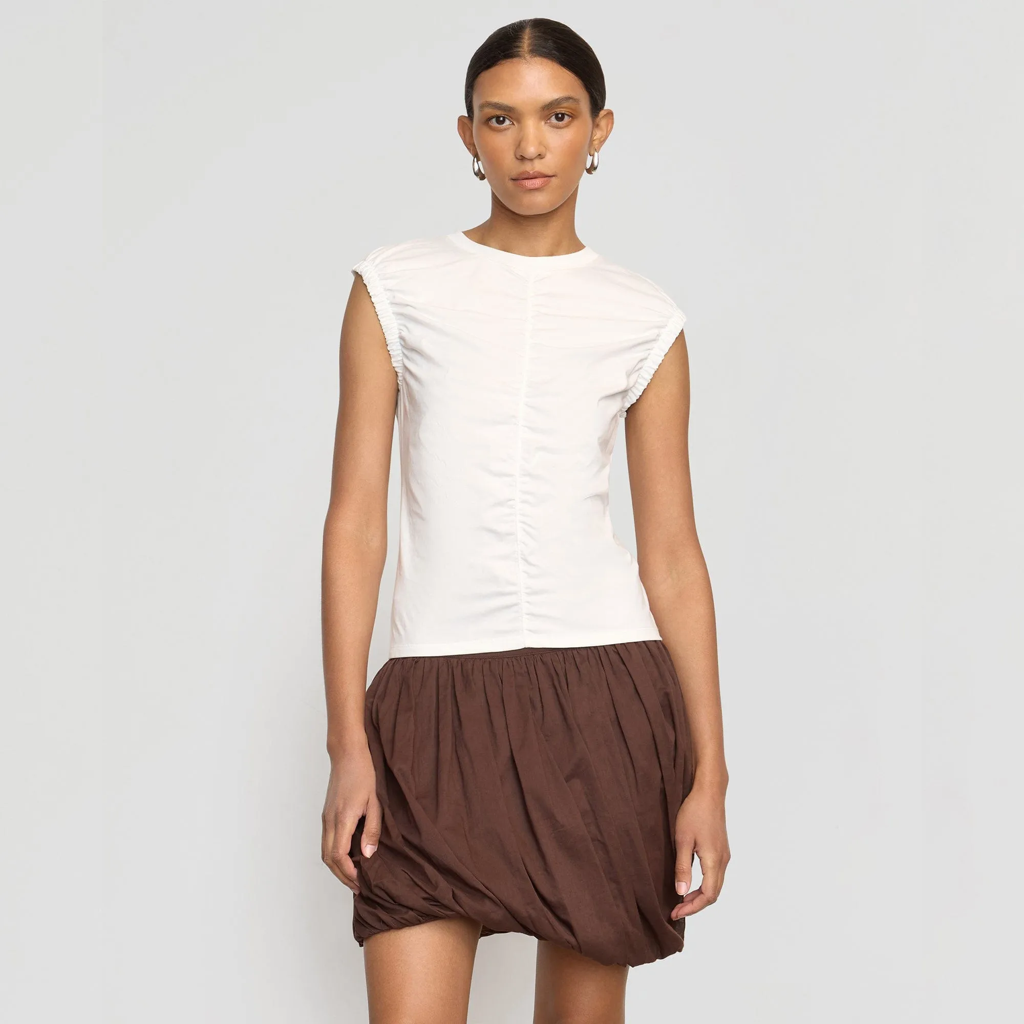 All-Season Wear Yarn Dyed Fabric Lior Elasticated Cap-Sleeve Tank