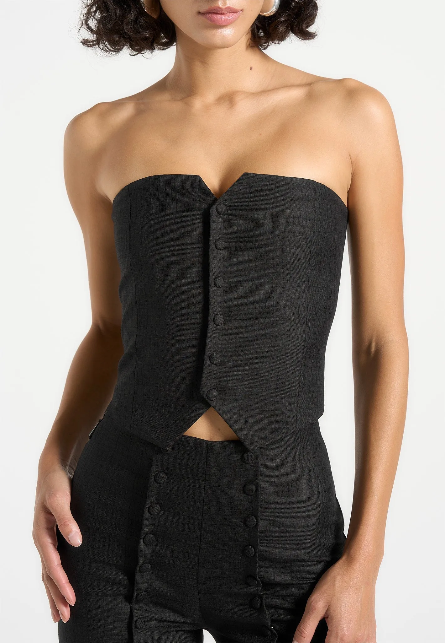 Lise - Cropped Tailored Blazer & Button Detail Bandeau - Black Clean Fit