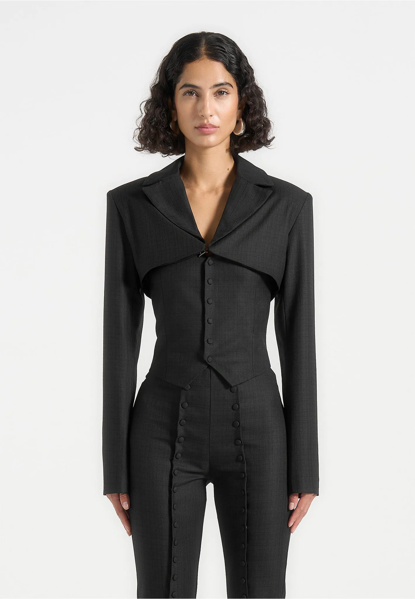 Lise - Cropped Tailored Blazer & Button Detail Bandeau - Black elegant office wear